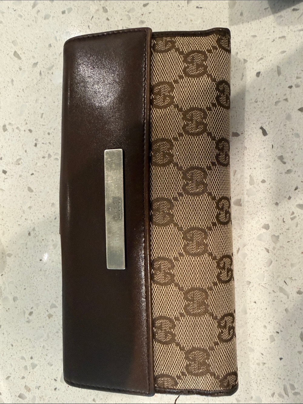Gucci Brown Monogram Canvas & Dark Brown Leather Wallet Clutch